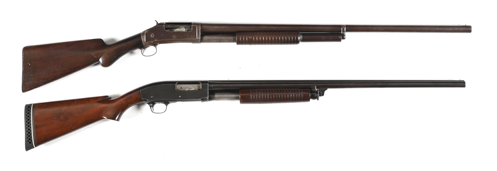 (C) LOT OF 2: WINCHESTER MODEL 1897 12 GAUGE AND A REMINGTON MODEL 31 20 GAUGE SLIDE ACTION SHOTGUNS.