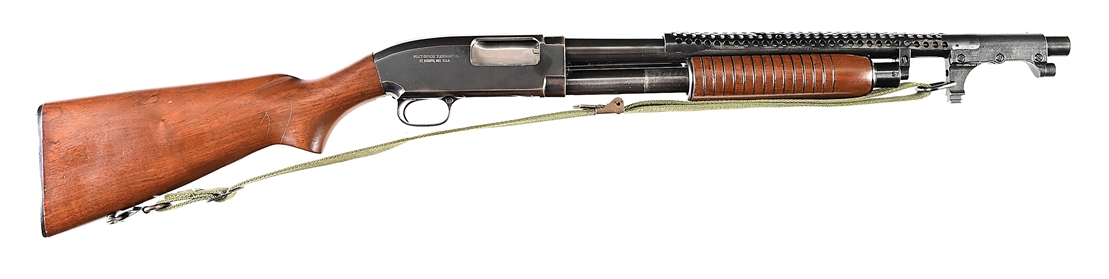 (C) RARE WINCHESTER MODEL 25 SLIDE ACTION TRENCH SHOTGUN RETAILED BY PEACE OFFICER EQUIPMENT CO.