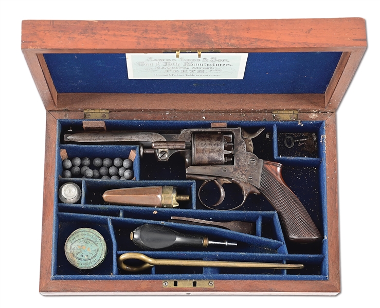 (A) CASED J. LEES & SON DOUBLE ACTION PERCUSSION REVOLVER.