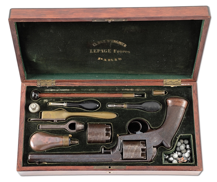 (A) CASED AND ENGRAVED CHARLES DANDOY ADAMS PATENT DOUBLE ACTION PERCUSSION REVOLVER.