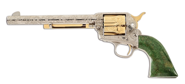 (A) ENGRAVED COLT SINGLE ACTON ARMY REVOLVER WITH EXOTIC GRIPS