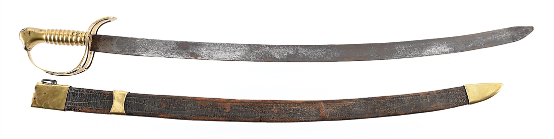 AMERICAN BRASS LION POMMEL CAVALRY SABER WITH SCABBARD. 