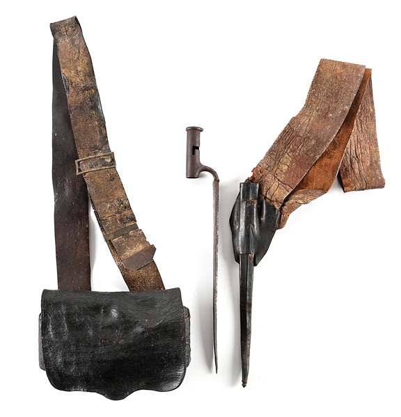 REVOLUTIONARY WAR ERA 26-HOLE CARTRIDGE BOX AND BAYONET RIG.