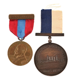 LOT OF 2: US SPANISH AMERICAN WAR USS BROOKLYN SAMPSON AND COMMEMORATIVE MEDALS.