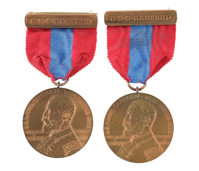 LOT OF 2: US SPANISH AMERICAN WAR USS HARVARD SAMPSON MEDALS.