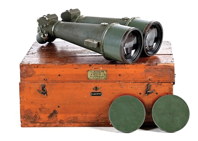 IMPERIAL JAPANESE WWII NIKON 20 X 3 SHIP BINOCULARS IN ORIGINAL CASE.