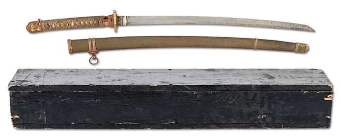BRINGBACK JAPANESE GUNTO IN CRATE WITH A SIGNATURE FOR SECOND GENERATION OMI DAIJO TADAHIRO. 
