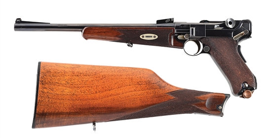 (C) DWM 1902 LUGER SEMI-AUTOMATIC PISTOL CARBINE IN .30 LUGER, WITH STOCK