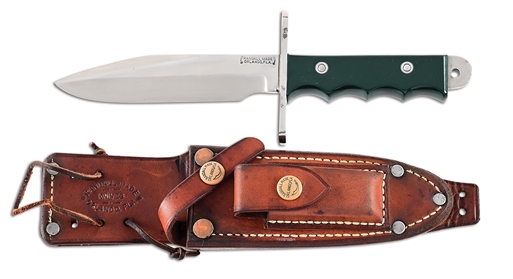 VIETNAM WAR ERA RANDALL MODEL 15 AIRMAN WITH GREEN TENITE HANDLE.