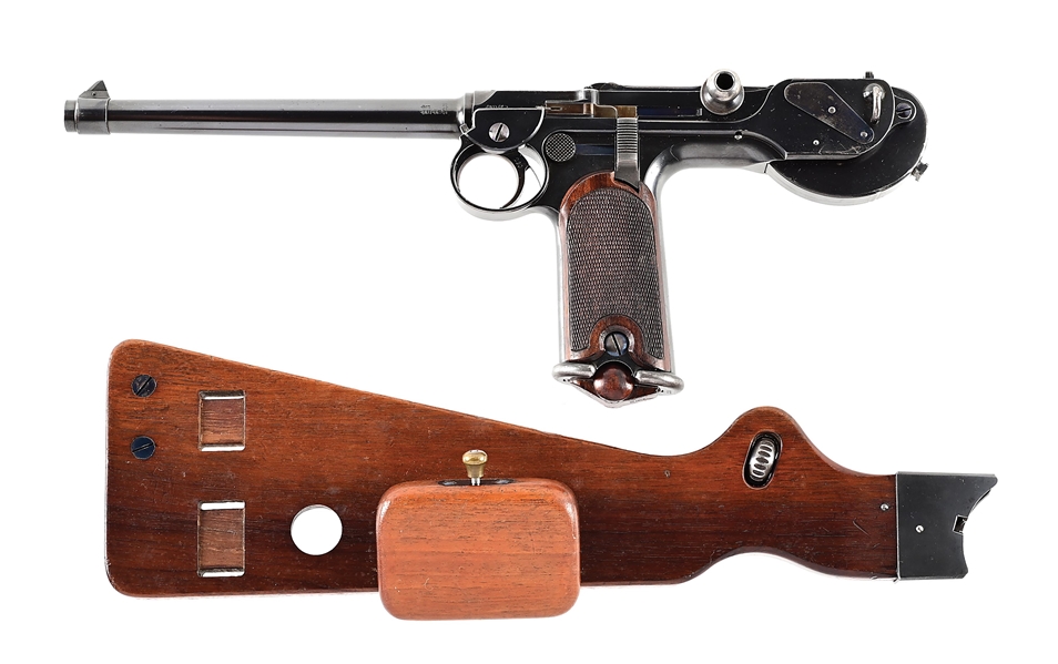 (A) LOEWE C93 BORCHARDT 7.65X25MM SEMI-AUTOMATIC PISTOL WITH STOCK.