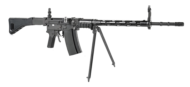 (C) SIG PE57 7.5X55MM SEMI-AUTOMATIC RIFLE WITH SPARE MAGAZINE.