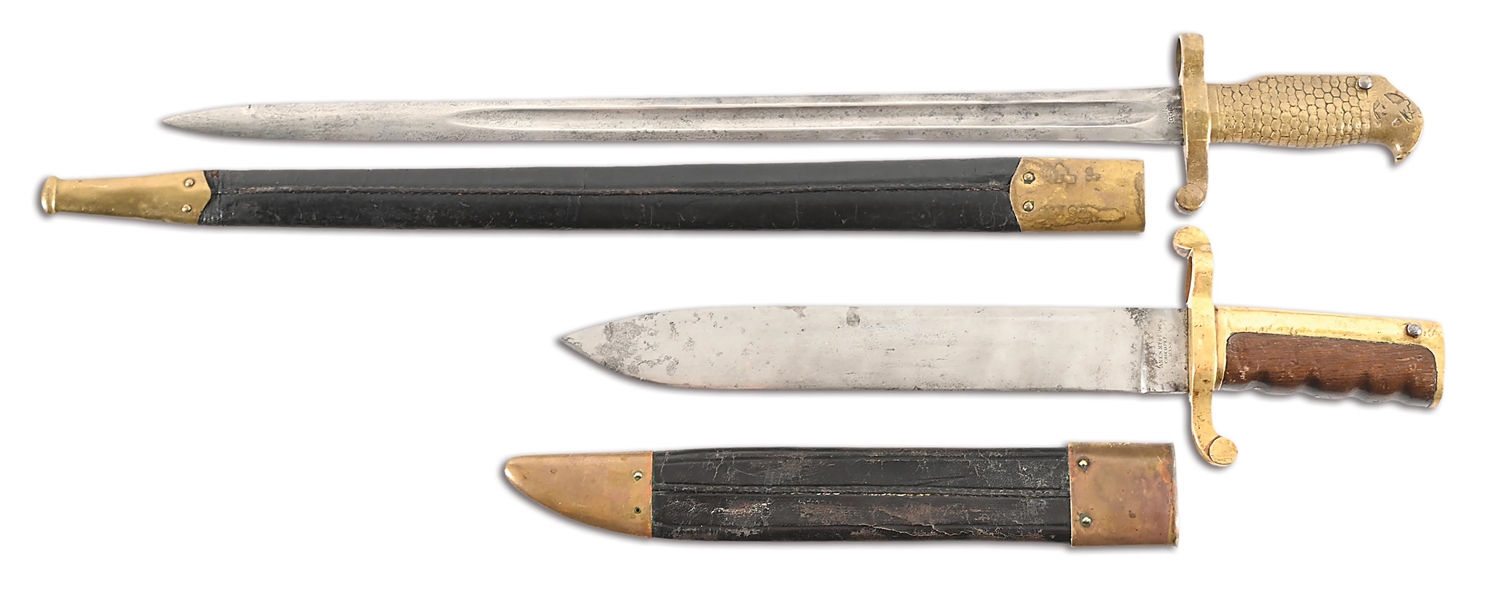 LOT OF 2: US CIVIL WAR NAVY DAHLGREN BOWIE BAYONET AND 1870 ROLLING BLOCK BAYONET.