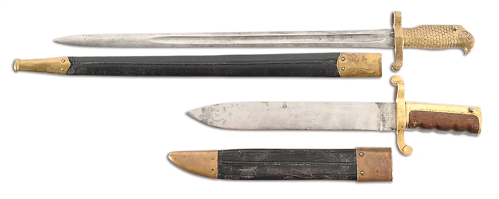 LOT OF 2: US CIVIL WAR NAVY DAHLGREN BOWIE BAYONET AND 1870 ROLLING BLOCK BAYONET.
