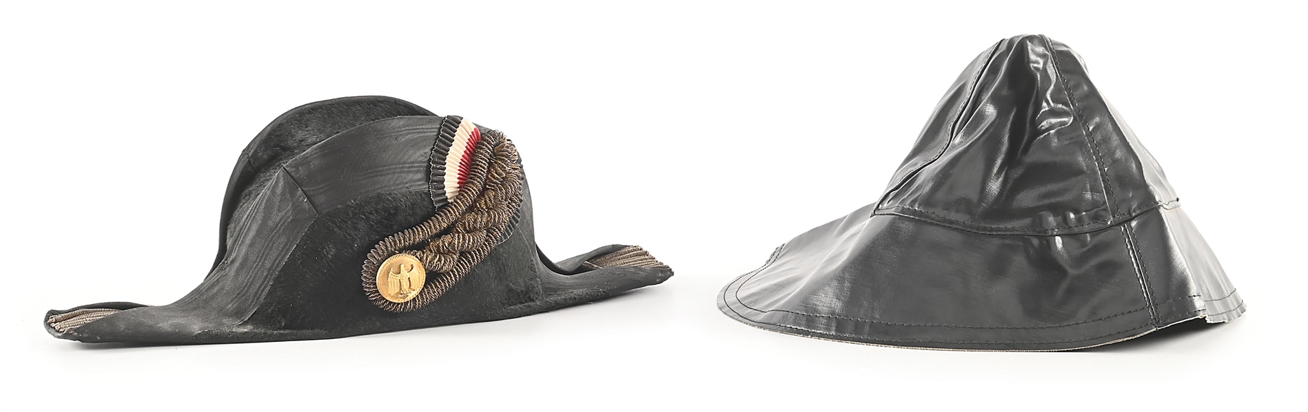 LOT OF 2: GERMAN WWII KRIEGSMARINE FORE AND AFT CAP AND FOUL WEATHER CAP.