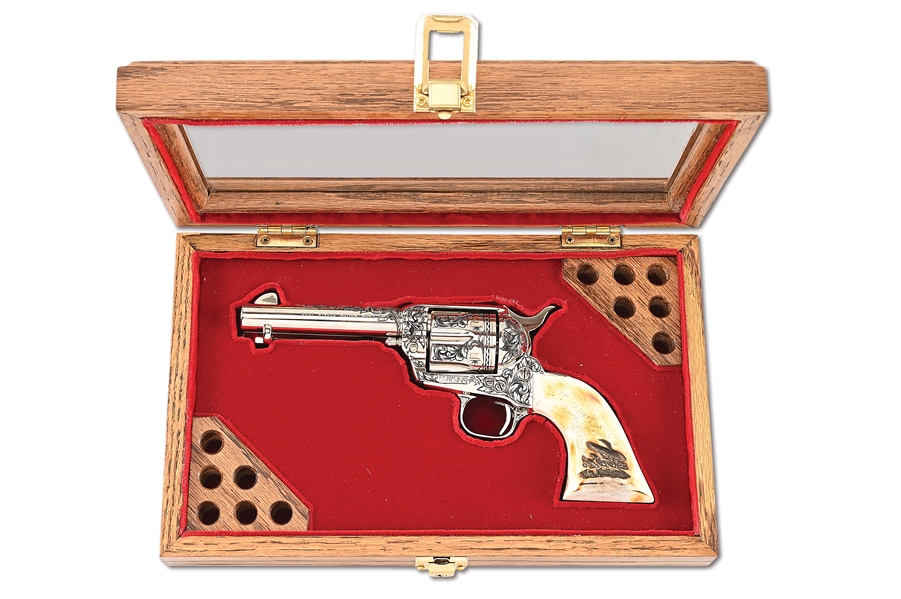 (M) ENGRAVED COLT SINGLE ACTION ARMY .45 LC REVOLVER IN CASE. 