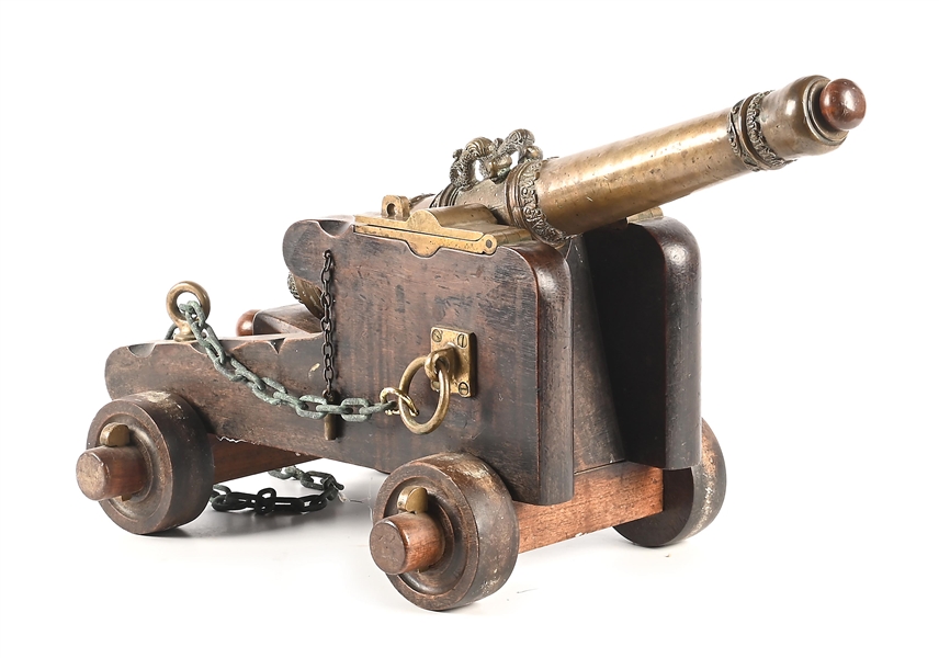 EARLY ATTRACTIVE BRONZE SIGNAL CANNON ON CARRIAGE.