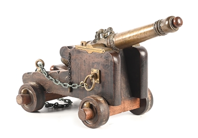 EARLY ATTRACTIVE BRONZE SIGNAL CANNON ON CARRIAGE.