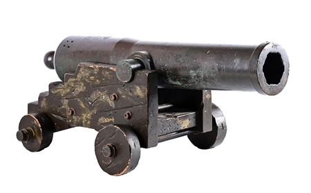 (A) SPANISH RIFLED BRONZE 6-POUNDER CANNON WITH CYPHER OF ISABELLA II DATED 1865.