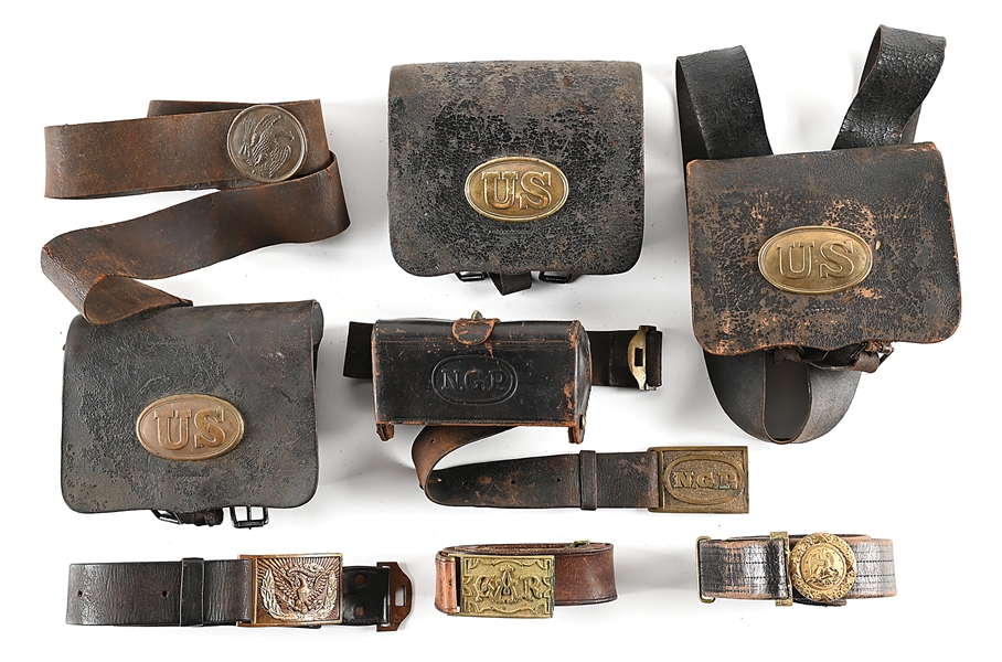ACCOUTREMENT LOT INCLUDING US CIVIL WAR CARTRIDGE BOXES AND BELTS
