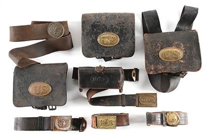 ACCOUTREMENT LOT INCLUDING US CIVIL WAR CARTRIDGE BOXES AND BELTS