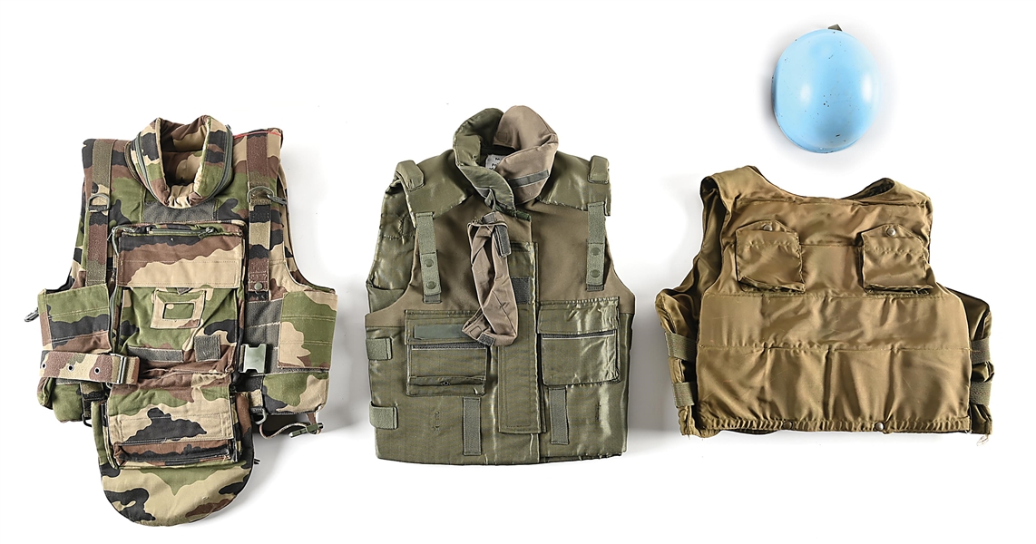 LOT OF 4: FRENCH BODY ARMOR AND HELMET.