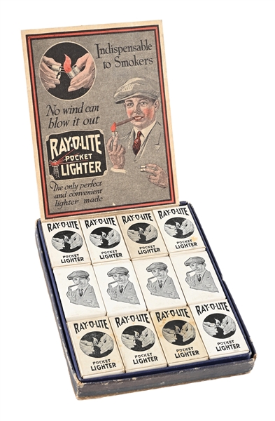 RAY-O-LITE POCKET LIGHTER STORE DISPLAY W/ 12 ORIGINAL LIGHTERS