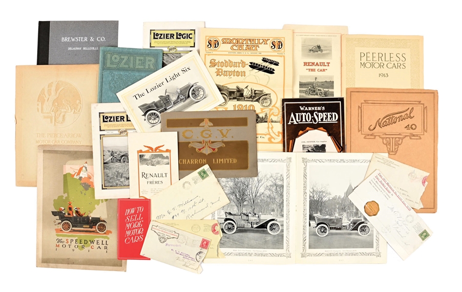 COLLECTION OF EARLY AUTOMOTIVE ADVERTISING BROCHURES FROM NATIONAL, RENAULT & LOZIER 