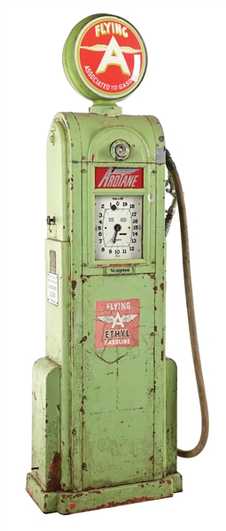 ORIGINAL WAYNE MODEL #866 GAS PUMP IN ASSOCIATED FLYING A GASOLINE