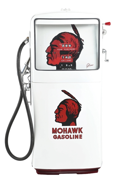 RARE & OUTSTANDING GILBARCO GAS PUMP W/ PORCELAIN MOHAWK COMPUTING FACE