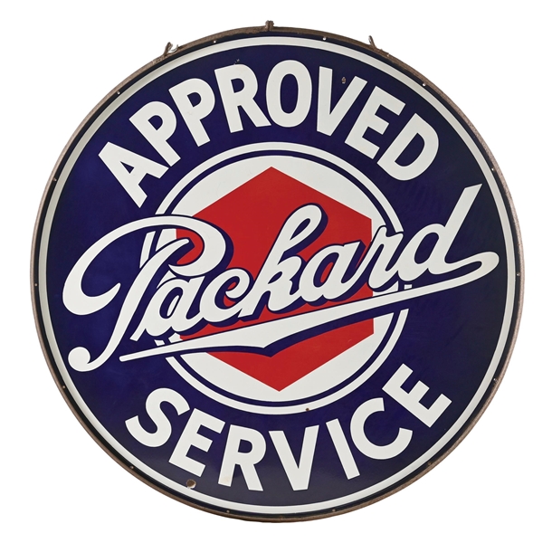 PACKARD APPROVED SERVICE PORCELAIN SIGN WITH ORIGINAL METAL RING