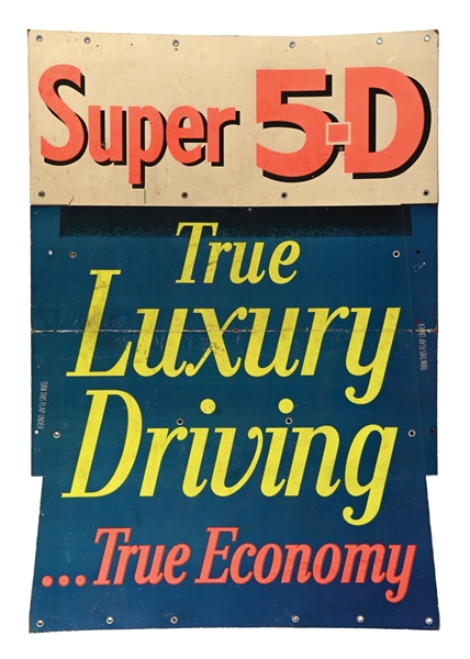 LARGE CITIES SERVICE SUPER 5-D TRUE LUXURY DRIVING SERVICE STATION CARDBOARD BANNER