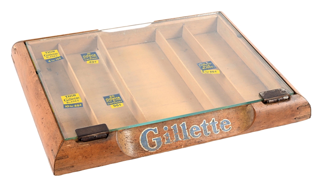 GILLETTE BLADES GLASS & WOOD COUNTERTOP DISPLAY