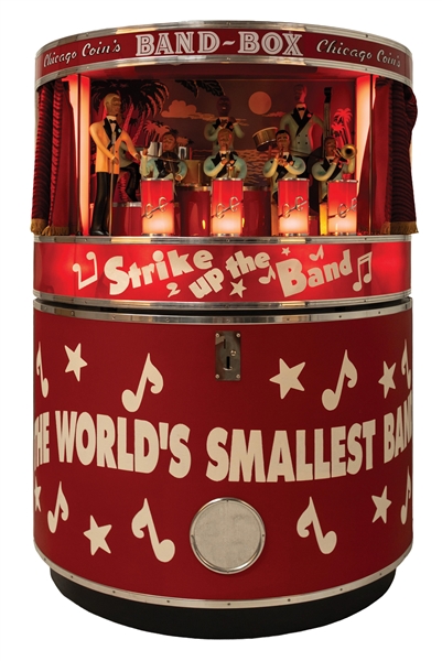 CHICAGO COINS "STRIKE UP THE BAND" MUSIC BOX AUTOMITON SPEAKER