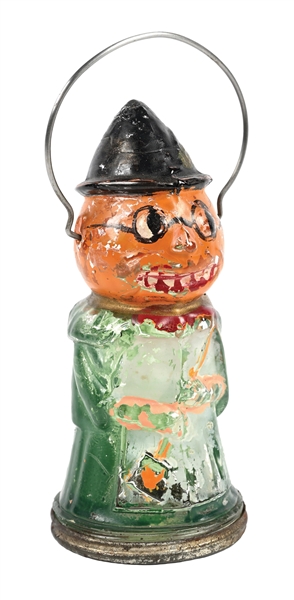 GREEN DRESS PUMPKIN HEADED WITCH CANDY CONTAINER