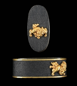 GOTO MITSUTAKA FUCHI KASHIRA WITH GOTO JOSHIN SHISHI DOGS, EX. SWEDLOW COLLECTION