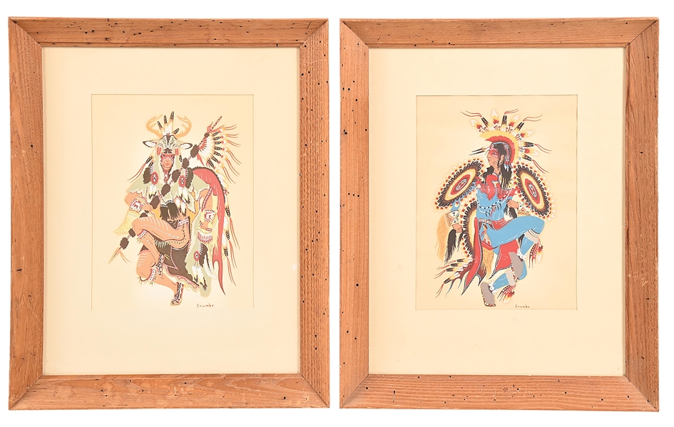 LOT OF 2: FANCY DANCER SERIGRAPHS ON PAPER BY WOODY CRUMBO (POTAWATOMI, 1912-1989)