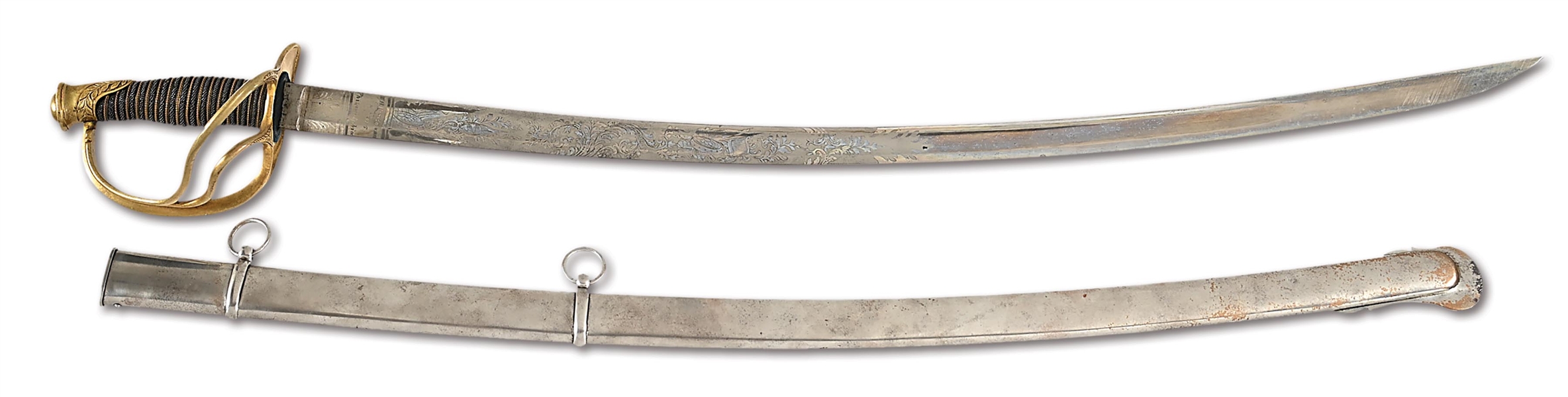US MODEL 1840 CAVALRY OFFICER’S SABER PRESENTED TO 1ST LT. CHARLES H. BAKER, 1ST MAINE CAVALRY