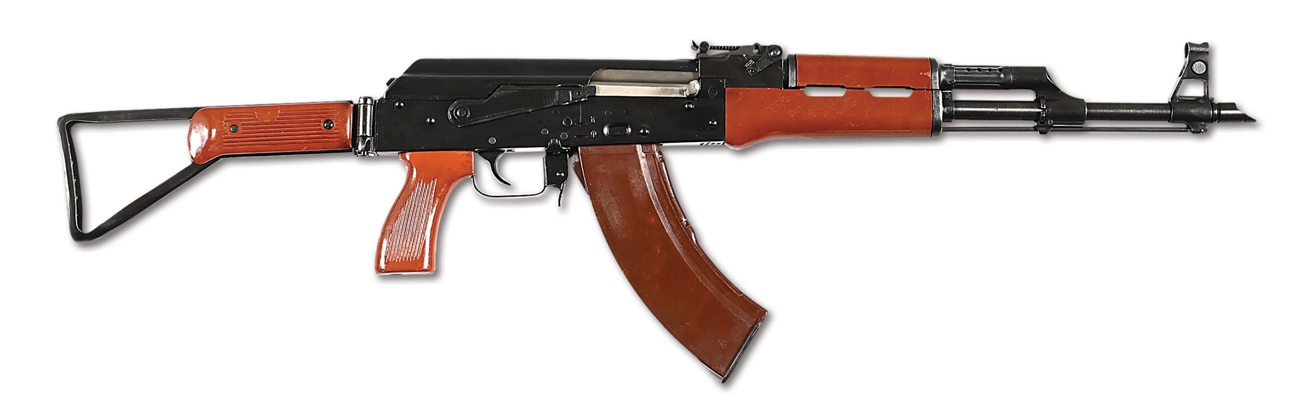 (N) FABULOUSLY ATTRACTIVE BAKELITE FURNISHINGS POLY TECH AK-47 MACHINE GUN WITH FOLDING STOCK (FULLY TRANSFERABLE).