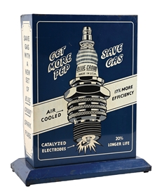 RARE BLUE CROWN SPARK PLUGS TIN STORE DISPLAY CABINET