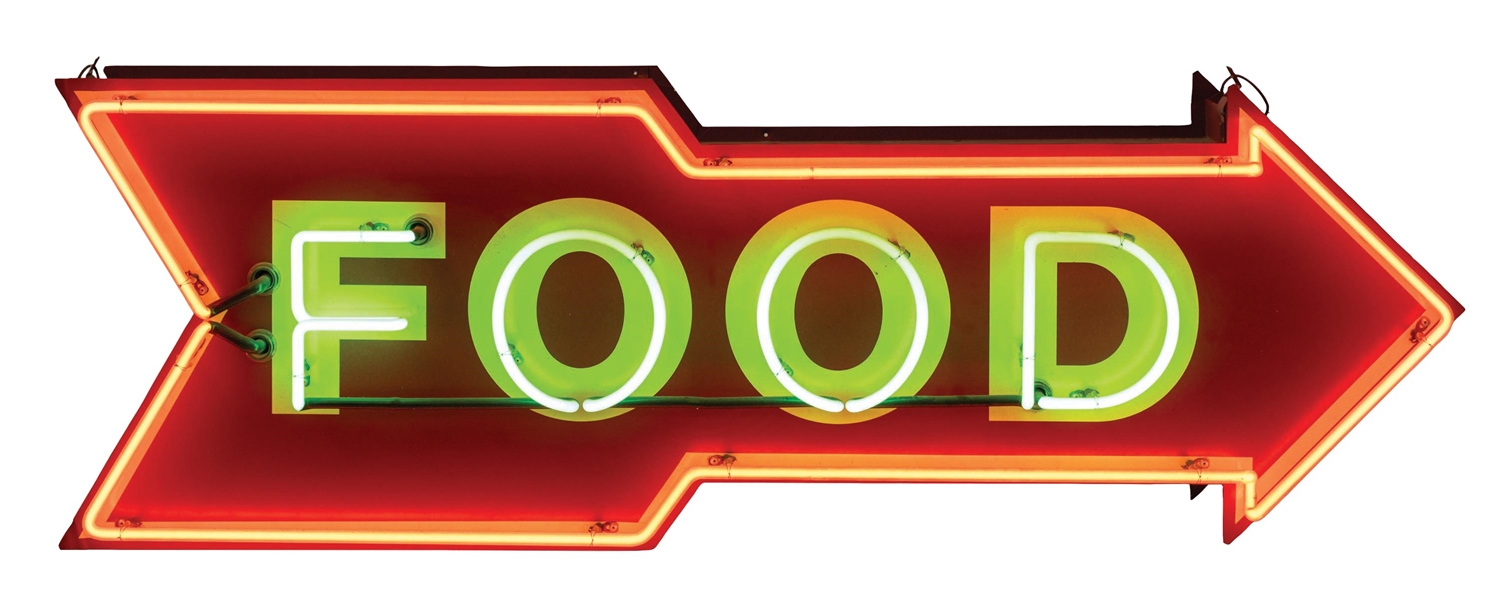 RED NEON FOOD ARROW SIGN