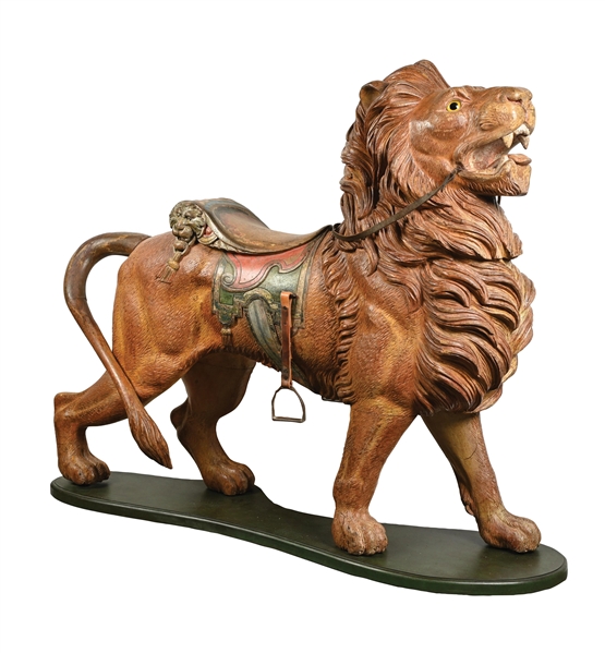 PHENOMENAL CARVED CAROUSEL LION ATTRIBUTED TO DENTZEL CAROUSEL COMPANY