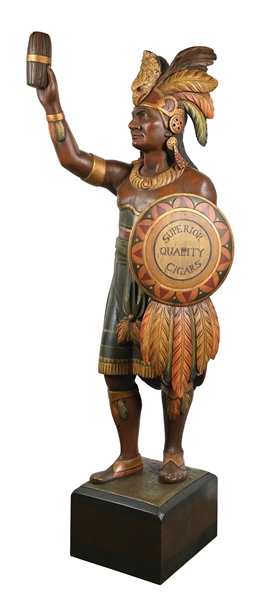 EXTREMELY RARE ROBB HEROIC SIZE 19TH CENTURY CARVED AND PAINTED CIGAR STORE INDIAN TRADE FIGURE