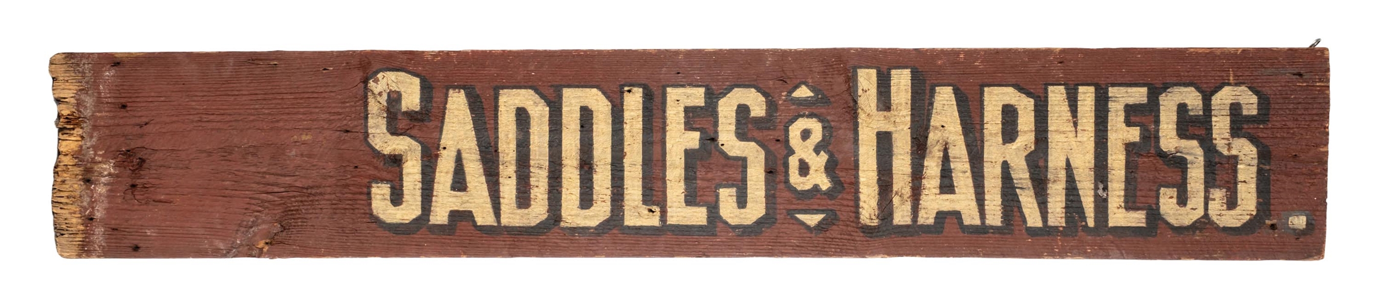 VERY PRIMITIVE WOODEN SIGN FOR SADDLES AND HARNESS