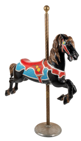 BLACK CAROUSEL HORSE ON STAND