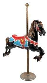 BLACK CAROUSEL HORSE ON STAND