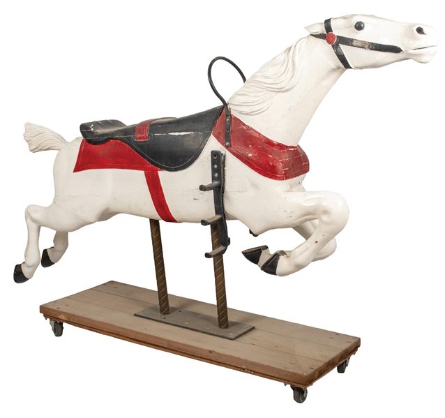 WHITE WITH MAROON WOODEN HORSE RIDE
