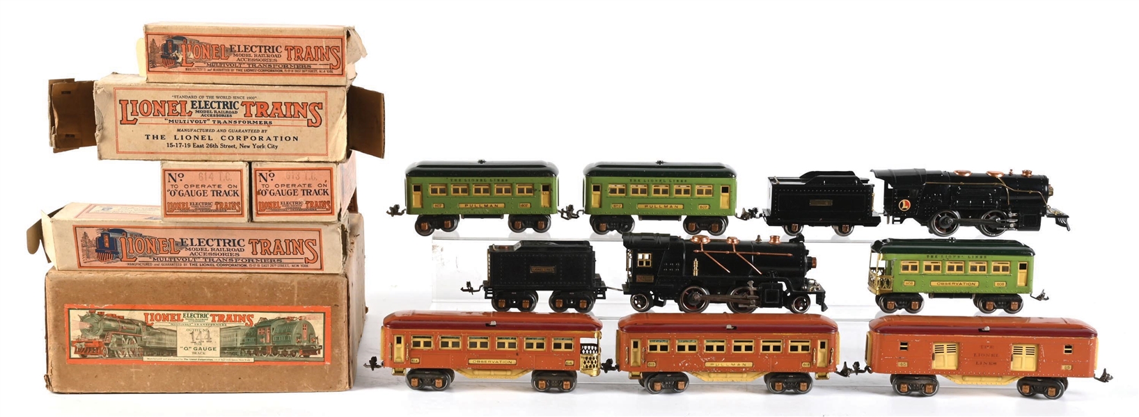 LOT OF 2: PRE-WAR LIONEL O-GA. NO. 144 SET AND NO. 259E LOCO W/ TENDER AND PASSENGER CARS