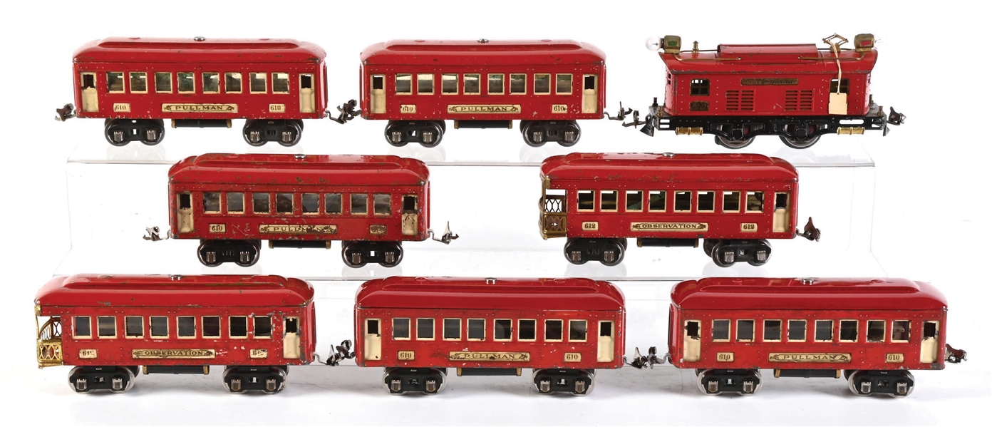 LOT OF 2: PRE-WAR LIONEL O-GA. NO. 450 RED MACYS SPECIAL TRAIN SET W/ PASSENGER CARS & ADDITIONAL PASSENGER CARS