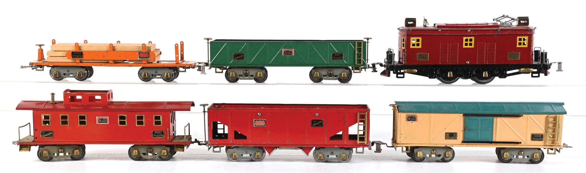LOT OF 6: PRE-WAR AMERICAN FLYER STANDARD GA. TINPLATE FREIGHT SET