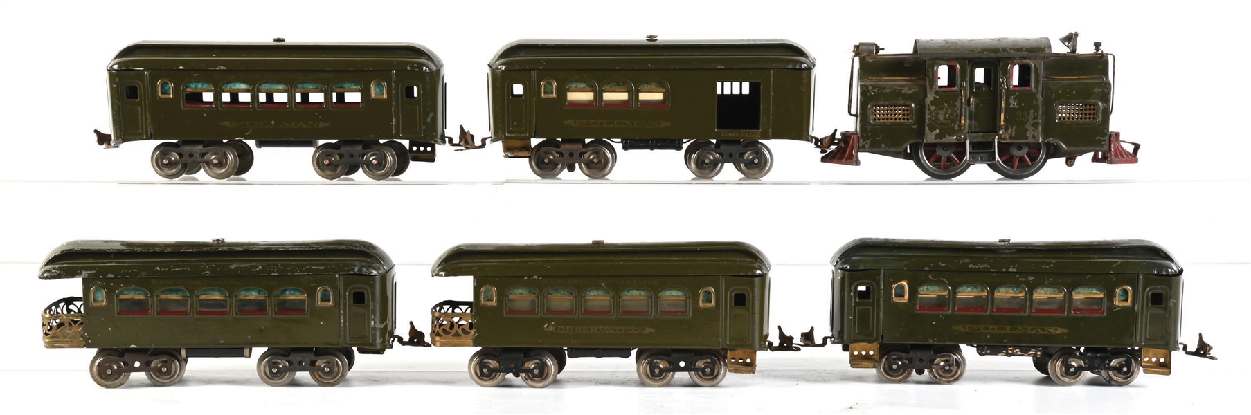 LIONEL STANDARD GA. NO. 33 NEW YORK CENTRAL PASSENGER SET IN OLIVE GREEN WITH EXTRA CARS